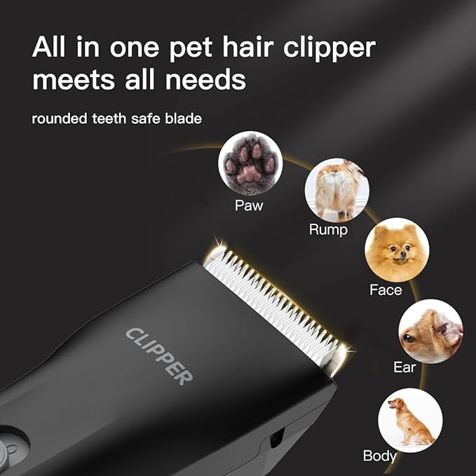 Dog Grooming Cilppers,Handy & Powerful Pet Electric Hair Trimmer Kits Waterproof Cordless Rechargeable Grooming Shavers for Small Dogs and Cats Black
