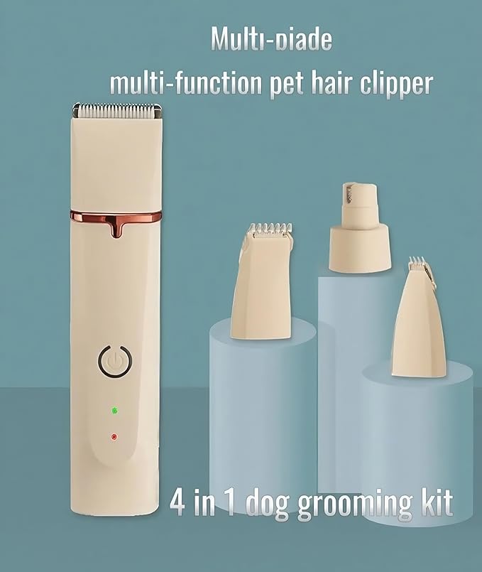 Low Noise 4-in-1 Dog Grooming Clippers Kit: Professional Deshedding & Trimming with Ceramic Blades, Safe for Sensitive Skin for Small/Large Breeds Dogs Cats and Rabbits (Beige)