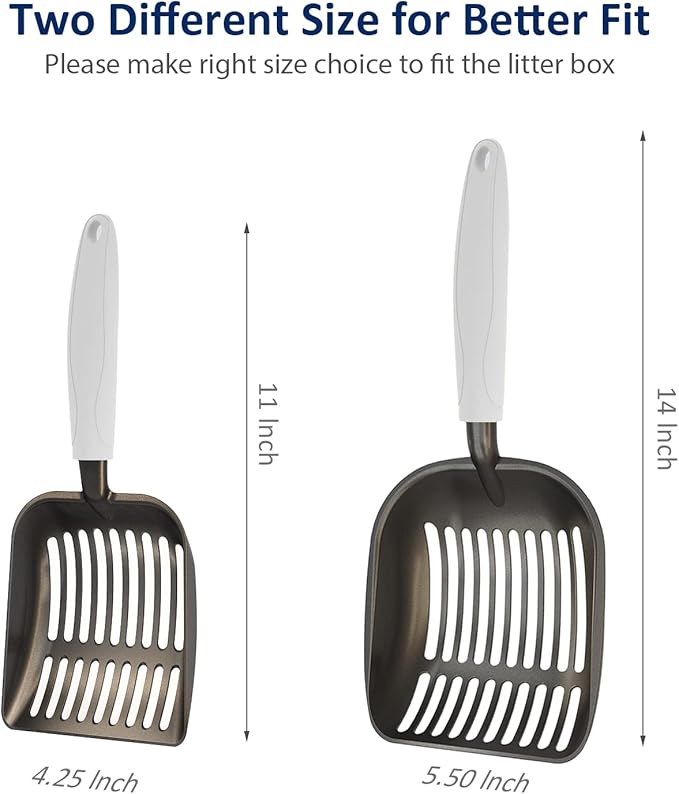 WePet Cat Litter Scoop, Non-Stick Plated Aluminum Alloy Sifter, Kitty Durable Metal Scooper, Deep Shovel, Long Handle, Kitten Pooper Lifter, Size Medium, Coated Black Body with Grey Handle