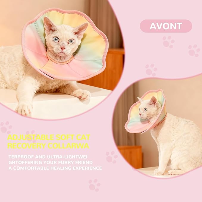 Touchdog Adjustable Soft Cat Cone Collar - Waterproof Recovery Collar for Cats After Surgery, Lightweight Elizabethan Collar for Kittens, Small to Large (Pink Gradient Color, XS)
