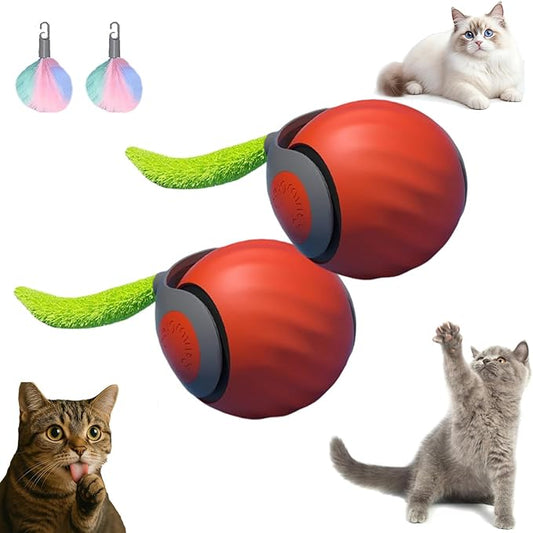 Marlenes Stark Ball, Starkball Cat Toy, Stimulate Cats Hunting Instinct, Interactive Stark Ball for Cat, Rechargeable Smart Touch Activated Cat Toy with Colorful Plush Tail for Indoor Cats (2*Orange)