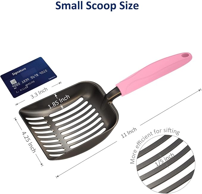 WePet Cat Litter Scoop, Non-Stick Plated Aluminum Alloy Sifter, Kitty Durable Metal Scooper, Deep Shovel, Long Handle, Kitten Pooper Lifter, Size Medium, Coated Black Body with Pink Handle