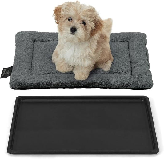 Machine-Washable Dog Bed Pad & Tray for 24-Inch Kennel, Non-Slip Flat Cozy Sleeping Mat & Easy-Clean Plastic Replacement Crate Pan, Comfortable & Durable for Dogs, Rabbits, Cats, Various Pets
