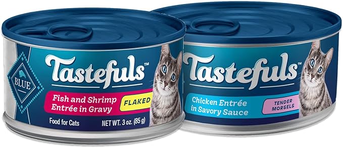 Blue Buffalo Tastefuls Natural Flaked and Tender Wet Cat Food Variety Bundle, Fish & Shrimp and Chicken