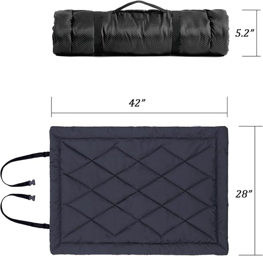Rollup Camping Outdoor Dog Bed,Portable Dog Travel Mat with Carry Handles for Medium Large Dogs Waterproof Washable Pet Pad,42 * 28”Dark Blue