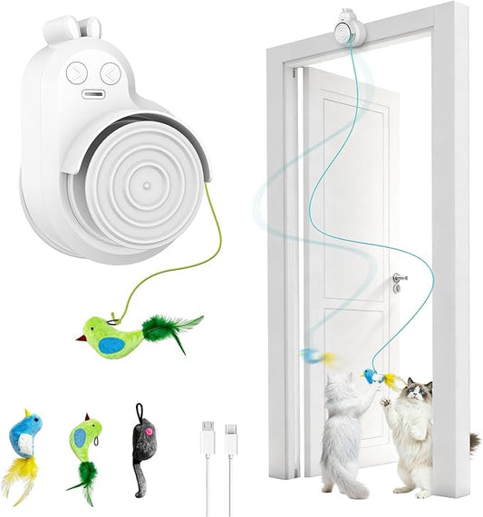 Interactive Cat Toys for Indoor Cats Automatic Electric Flying Bird Feather Cat Toy - Best Kitten & Adult Cat Enrichment Toy Stick-on Hanging Electric Kitty Toys for Bored Cats