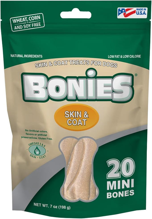 Bonies Natural Skin & Coat Formula Minis-Sized Bone, Promote Silky Coat & Healthy Skin, Healthy Teeth & Fresh Breath, Low Calories - Chicken Flavor, MINI Dogs, 20 Bones