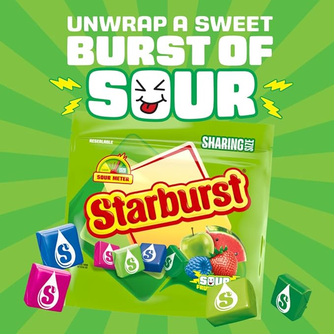 STARBURST Sour Chewy Candy Individually Wrapped Fruit Chew, Sharing Size, 15.6 Oz Resealable Bag