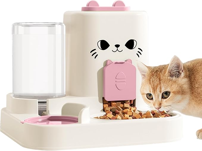 1.6L Auto Gravity Pet Feeder and 0.6L Water Dispenser Set, Automatic Cat Food and Water Dispenser, Gravity Pet Feeder for Small Medium Dog Puppy Cat Kitten (Pink)