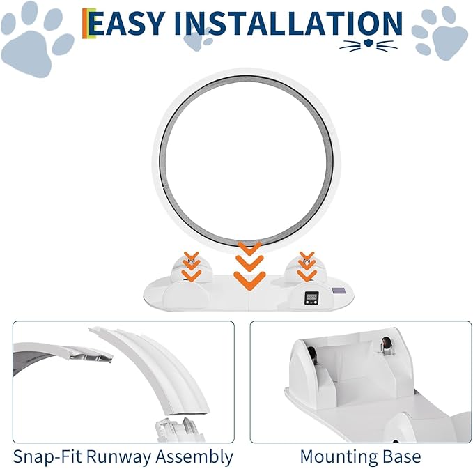 Cat Exercise Wheel for Indoor Cats, 45'' ABS Cat Wheel Exerciser Quiet Cats Treadmill with Pedometer, Small Animal Running Wheels for Weight Loss and Health White