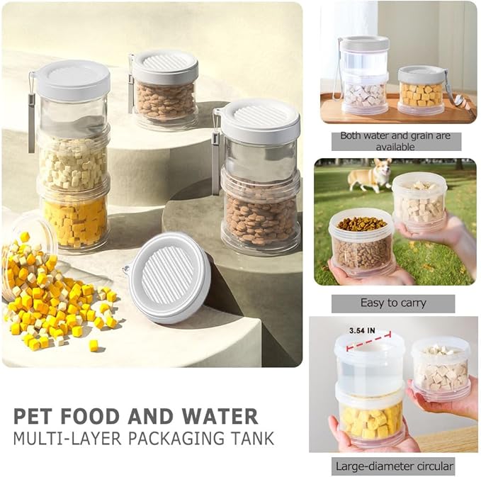 2025 Upgraded Airtight Dog Treat Container, Leak-Proof Stackable Pet Food Jar 2/3/4 Layers, Portable with Lanyard for Outdoor, Travel, Training & Home, Food-Grade PP (2-Layer)
