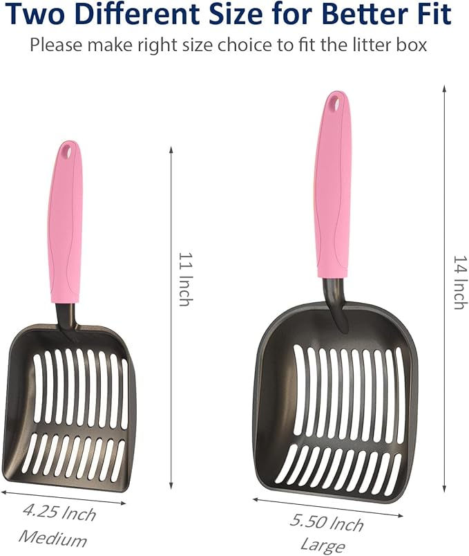 WePet Cat Litter Scoop, Non-Stick Plated Aluminum Alloy Sifter, Kitty Durable Metal Scooper, Deep Shovel, Long Handle, Kitten Pooper Lifter, Size Medium, Coated Black Body with Pink Handle