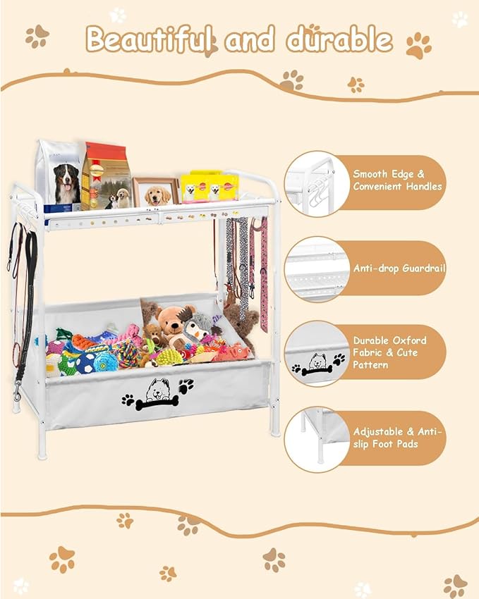 Large Dog Toy Basket,Dog Toy Bin with Storage Organizer,2-Tier Dogs Toys Box for Living Room,Dogs Cat Accessories Organizer,Durable Toys Holder Chest for Leashes