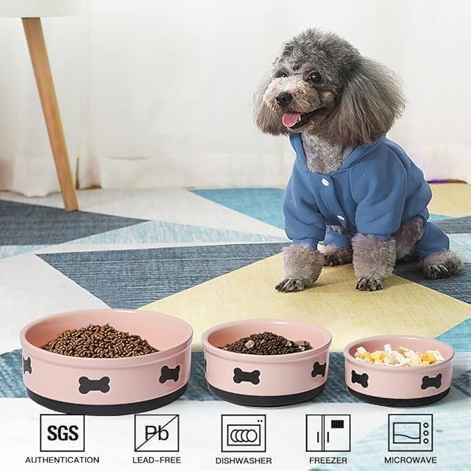Sweejar Ceramic Dog Bowls with Bone Pattern, Dog Food Dish for Medium Dogs, Porcelain Pet Bowl for Water 35 Fl Oz (Pink)