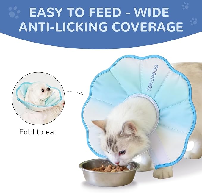 Touchdog Adjustable Soft Cat Cone Collar - Waterproof Recovery Collar for Cats After Surgery, Lightweight Elizabethan Collar for Kittens, Small to Large (Blue Gradient Color, L)