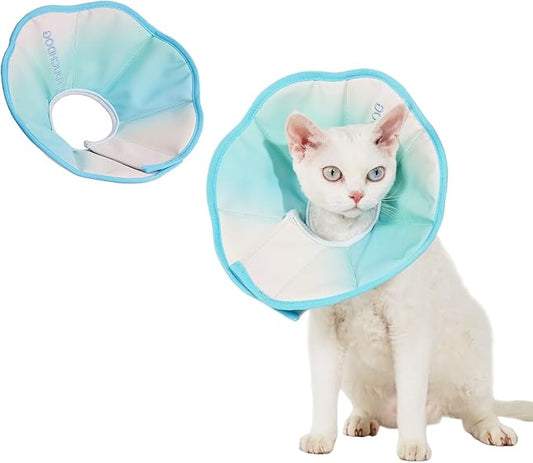 Touchdog Adjustable Soft Cat Cone Collar - Waterproof Recovery Collar for Cats After Surgery, Lightweight Elizabethan Collar for Kittens, Small to Large (Blue Gradient Color, L)