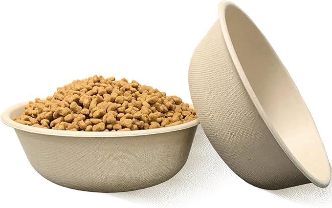 JETKONG 28 oz/3.5 Cup Disposable Dog Bowls 50pk, 100% Compostable Pets Feeding Bowls Paper Dog Travel Bowls Great for Dry and Wet Dog Food or Water (Natural, Pack of 50)