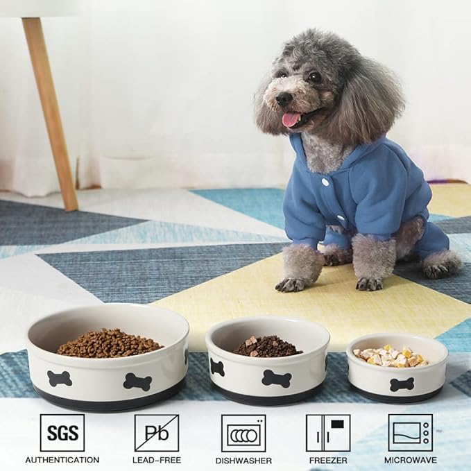 Sweejar Ceramic Dog Bowls with Bone Pattern, Dog Food Dish for Small Dogs, Porcelain Pet Bowl for Water 16 Fl Oz (White)