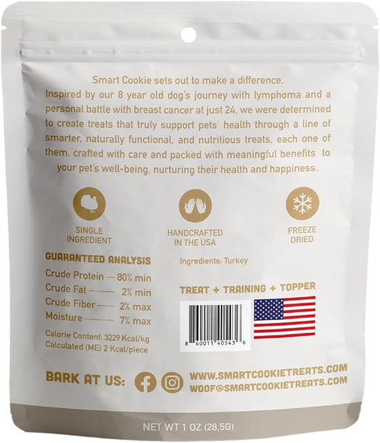 Smart Cookie Turkey Freeze Dried Cat Treats – Single Ingredient, High-Protein Snacks for Picky Cats – 100% Lean Turkey, No Fillers or Additives, Made in The USA – 1oz (3 Pack)