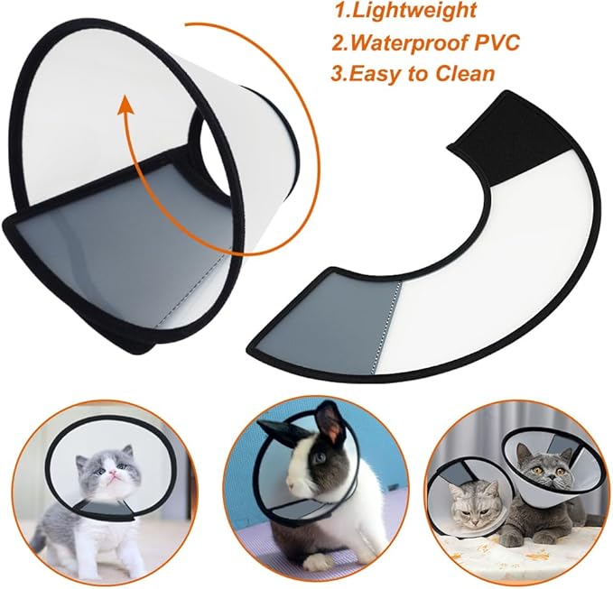 Vivifying Cat Cone Collar– 3 Sizes Lightweight Soft Edge Recovery Cone for Cats, Adjustable Plastic Elizabethan Anti-Lick E-Collar for Post-Surgery Protection (Small)