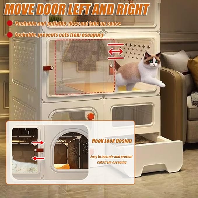 Home Indoor Cat Cage, 2/3/4 Tier DIY Large Cat Cages House with Litter Box, Plastic Pet Enclosure for Ferret, Chinchilla, Rabbit(White,41.3''x17.7''x27.6'')