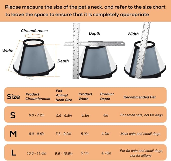 Vivifying Cat Cone, Adjustable Recovery Pet Cone, Three Sizes Lightweight Plastic Elizabethan Collar for Cats, Mini Dogs and Rabbits (Black)