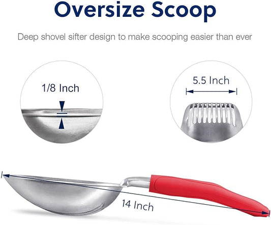WePet Cat Litter Scoop, Aluminum Alloy Sifter, Kitty Metal Scooper, Deep Shovel, Long Handle, Poop Sifting, Kitten Pooper Lifter, Durable, Heavy Duty, for Litter Box