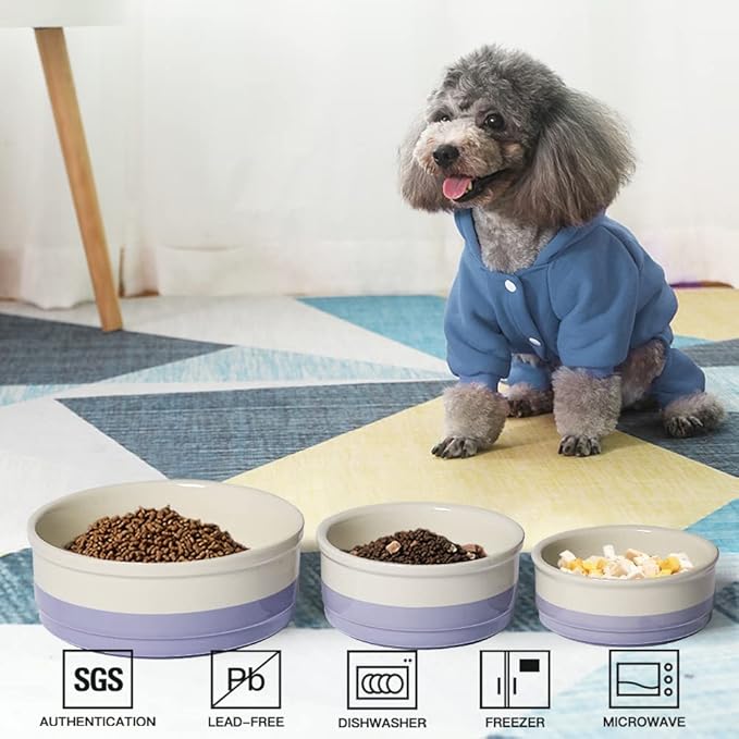 Sweejar Ceramic Dog Bowls, Dog Food Dish for Small Dogs and Cat, Heavy Duty Porcelain Pet Bowl for Canned Food and Water 17 Fl Oz （Purple）