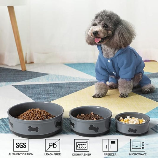 Sweejar Ceramic Dog Bowls with Bone Pattern, Dog Food Dish for Small Dogs, Porcelain Pet Bowl for Water 16 Fl Oz (Gray)