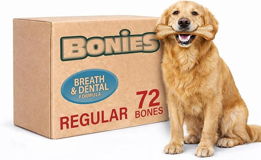Bonies Natural Breath and Dental Formula Large-Sized Single Bone - All-Natural Ingredients, Fresh Breath, Cleans Teeth, Low Calories, Chicken Flavor, [Large Dogs], 72 Bones