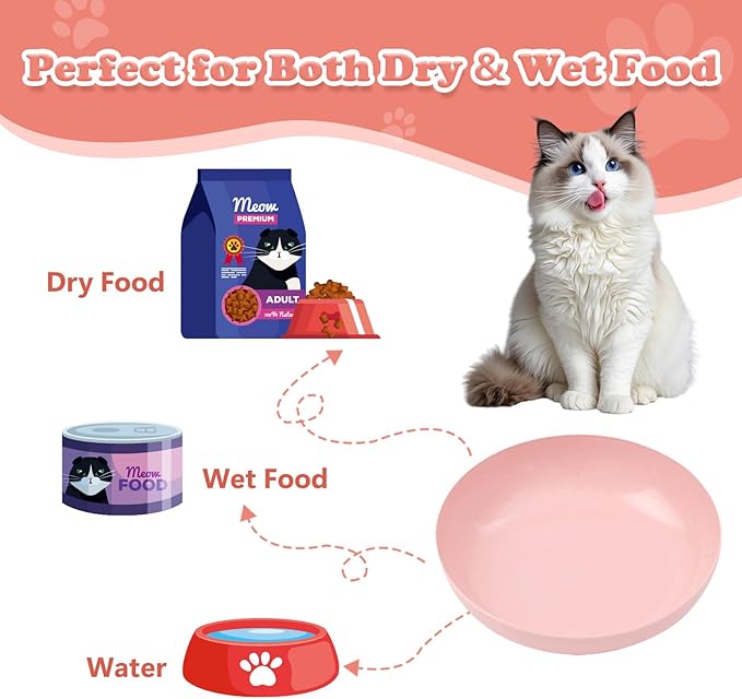 [12 Pack] Cat Dishes Whisker Friendly, Shallow Wide Pet Food and Water Bowl, 5.5 Inch Cat Food Dish, Friendly Wet Feeding Bowl, Durable Wheat Straw Pet Bowls, Pet Plate for Kittens (Indoor/Outdoor)