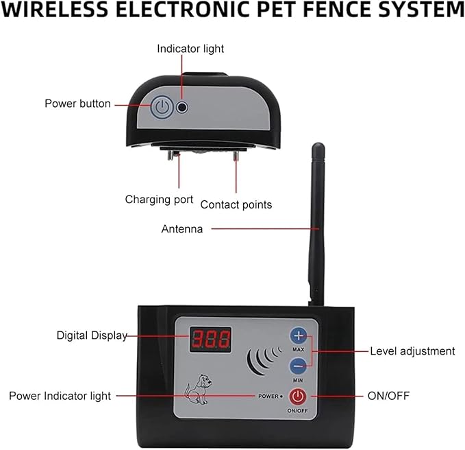 Wireless Electric Dog Fence Outdoor Pet Dog Containment System Two Working Mode Rechargeable Training Collar Receiver Adjustable Range Up to 1000 Feet LED Distance Display,Waterproof,for All Dogs,for3