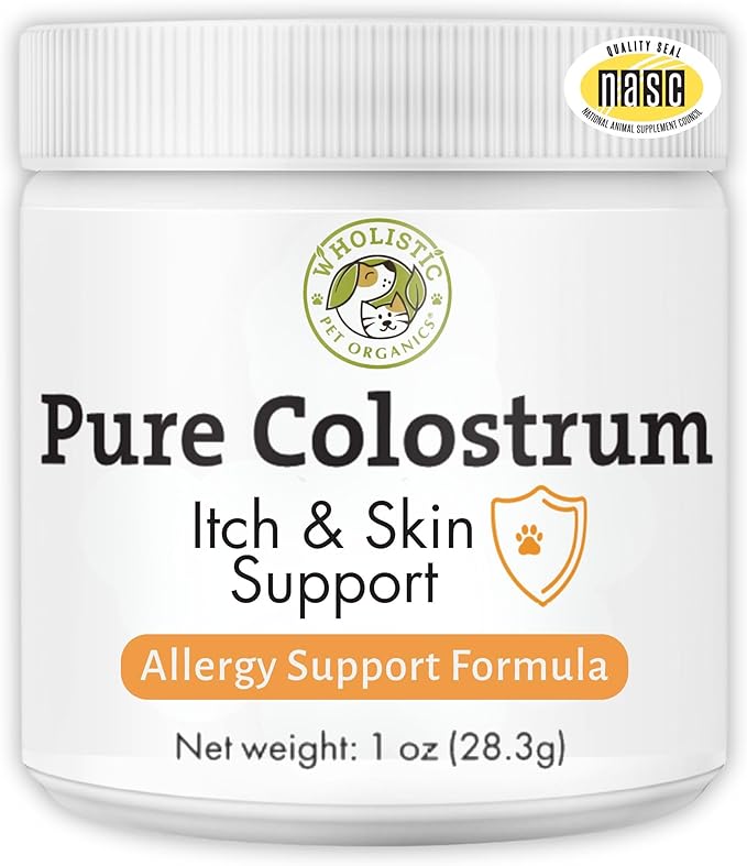 Wholistic Pet Organics Colostrum for Dogs & Cats - Bovine Colostrum Powder - Cat & Dog Allergy Relief, Immune Support & Itching Skin Relief - Cat and Dog Vitamins for Itchy Skin - 1 oz - 70 Scoops
