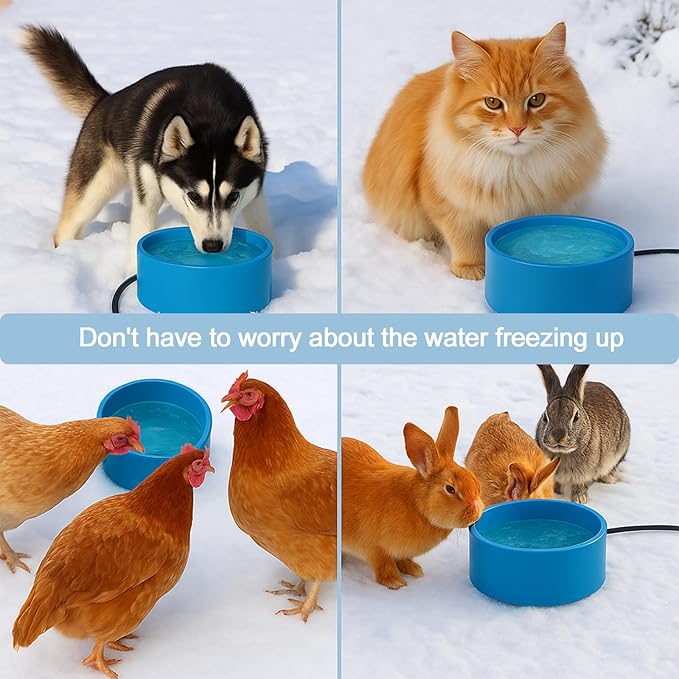 Heated Water Bowl for Dog Cat, Outdoor Warming Animals Bowl with Chew Resistant Power Cord, Waterproof Heat Pet Bowl Smart Uniform Heating in Winter Antifreeze for Chicken Duck,108 fl oz