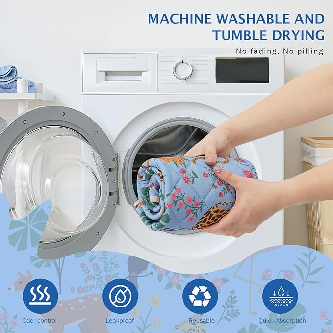 IEUUMLER Washable Pee Pads for Dogs, 1 Pack Forest Pattern Reusable Waterproof Puppy Pads, Non-Slip Super Absorbent Dog Training Pad for Playpen Crate Bed EU013 Blue Jungle, 48x48