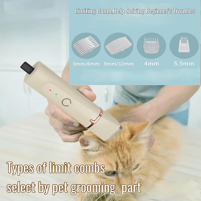 Low Noise 4-in-1 Dog Grooming Clippers Kit: Professional Deshedding & Trimming with Ceramic Blades, Safe for Sensitive Skin for Small/Large Breeds Dogs Cats and Rabbits (Beige)