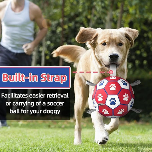 Diman Premium Dog Toys Ball, Interactive Dog Toys for Tug of War, Dog Soccer Ball with 9 Nylon Straps for Indoor Outdoor, Dog Toy for Medium Dogs & Large Gift for Birthday (7 inch)
