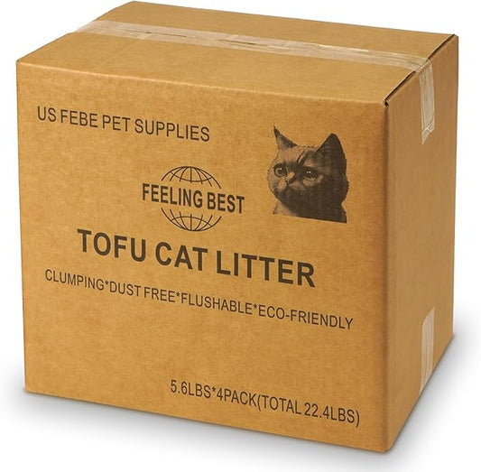 Tofu Cat Litter 22.4LB(5.6LB*4 Bags) Fast Clumping, Dust-Free,100% Natural Raw Materials, Clumping,Flushable,Ultra Absorbent and Fast Drying,Solubility in Water,Really,Less Scattering