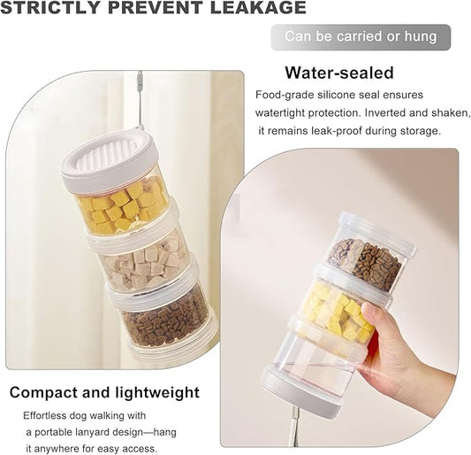 2025 Upgraded Airtight Dog Treat Container, Leak-Proof Stackable Pet Food Jar 2/3/4 Layers, Portable with Lanyard for Outdoor, Travel, Training & Home, Food-Grade PP (2-Layer)