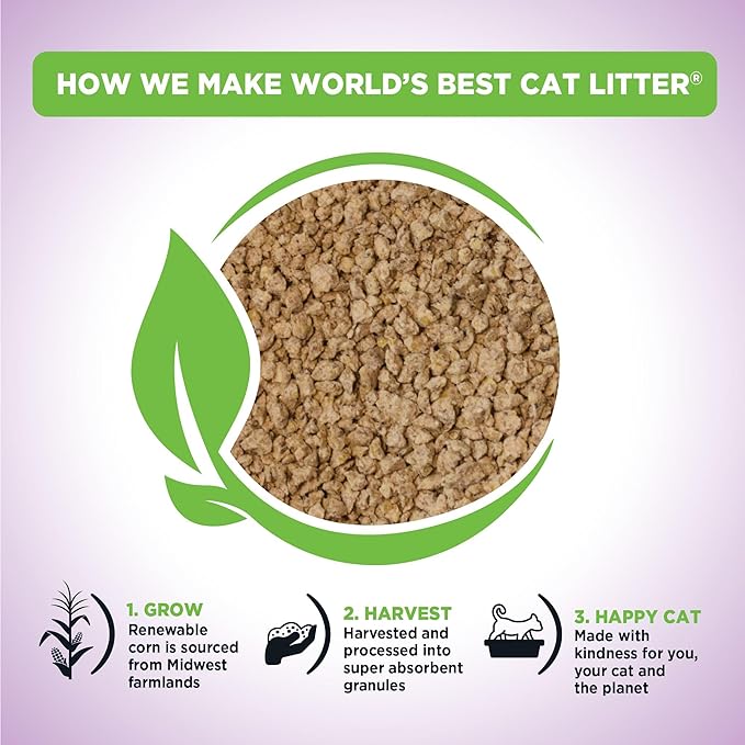 WORLD'S BEST CAT LITTER Multiple Cat Lavender Scented 15-Pounds - Natural Ingredients, Quick Clumping, Flushable, 99% Dust Free & Made in USA - Calming Fragrance & Long-Lasting Odor Control