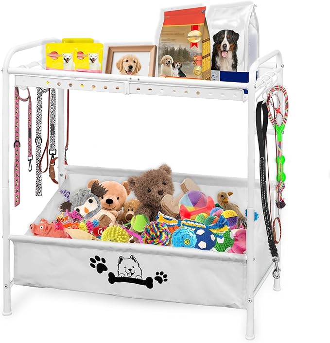 Large Dog Toy Basket,Dog Toy Bin with Storage Organizer,2-Tier Dogs Toys Box for Living Room,Dogs Cat Accessories Organizer,Durable Toys Holder Chest for Leashes