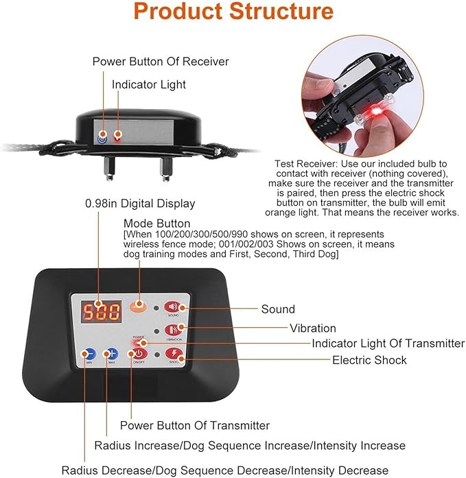 Wireless Dog Fence, Electric Dog Fence & Remote Training Collar, Waterproof and Rechargeable, Vibration & Shock, Range of 80-1640ft, Electric Pet Fence for Stubborn Dogs,for1dog