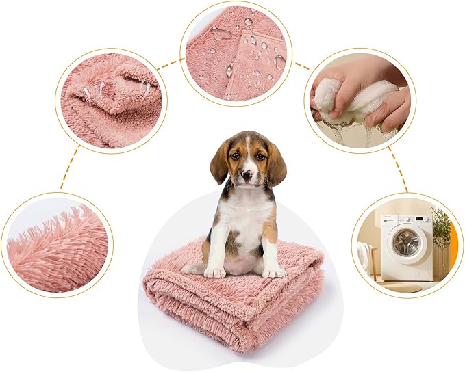Waterproof Pet Blanket Pink Calming Dog Blankets Fluffy Long Faux Fur Pet Throw Blankets for Couch Protector Love Bed Cover Washable(Pink,L)