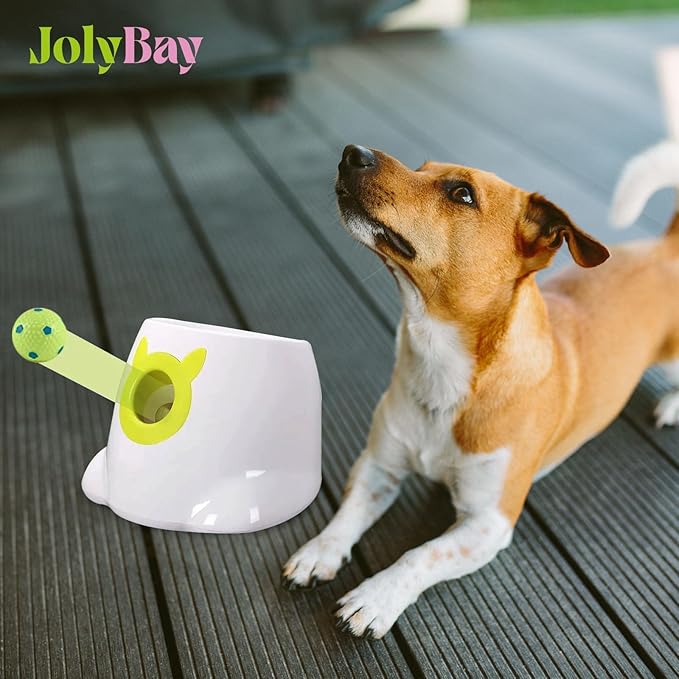 Auto Small Dog Ball Thrower for Small & Medium Dogs | Remote Control Launcher Toy with 6 Balls & Accessories – Indoor & Outdoor Use | Dual Power Options – Super White