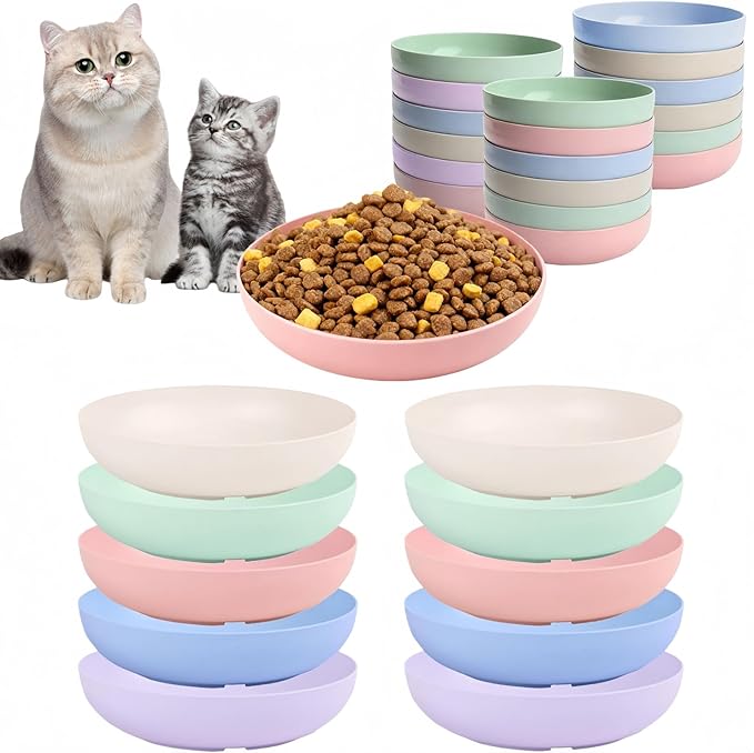 [18 Pack] Cat Dishes Whisker Friendly, Shallow Wide Pet Food and Water Bowl, 5.5 Inch Cat Food Dish, Friendly Wet Feeding Bowl, Durable Wheat Straw Pet Bowls, Pet Plate for Kittens (Indoor/Outdoor)