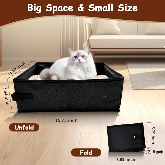 Foldable Travel Litter Box for Cats, Waterproof Portable Cat Travel Litter Box Folding, 15.75 * 11.82 * 3.94 Inches, Traveling & Camping Cat Supplies - Blue