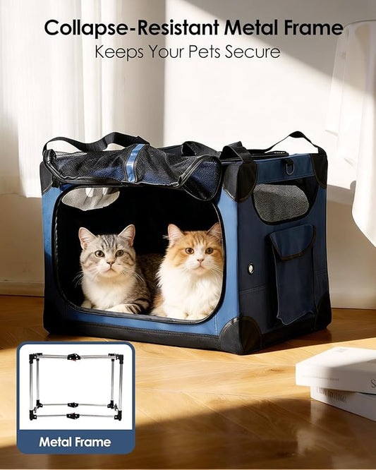 Extra Large Cat Carrier for 2 Cats, XL with Removable Divider, Foldable Soft-Sided Pet Carrier with Storage Tote, Portable Travel Crate for Large Cats, for Car & Home Use, 24" x 17" x 17"