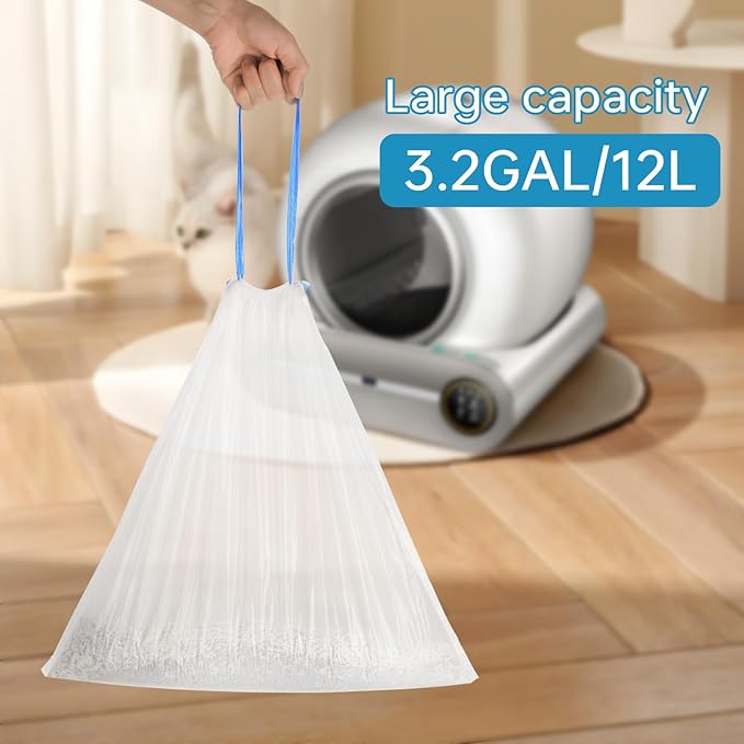 4 * 20 Count Trash Bags for Automatic Cat Litter Box Self Cleaning, Replacement Extra Large Liners for Robot Box, 4 Rolls Drawstring Waste Bags, 18 x 18 Inches（4 Rolls/80 Counts）