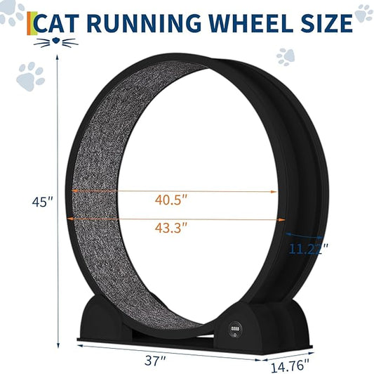 Cat Exercise Wheel for Indoor Cats, 45'' ABS Cat Wheel Exerciser Quiet Cats Treadmill with Pedometer, Small Animal Running Wheels for Weight Loss and Health Black
