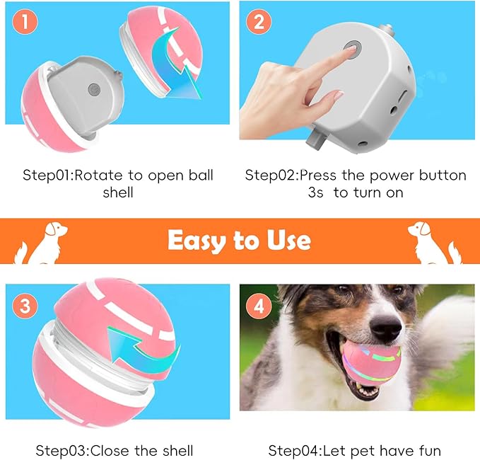 Interactive Dog Ball, Smart Interactive Dog Toys, Automatic Moving Vibrating Bouncing Pet Ball for Medium and Large Dogs, TPU Material, Rechargeable and Waterproof